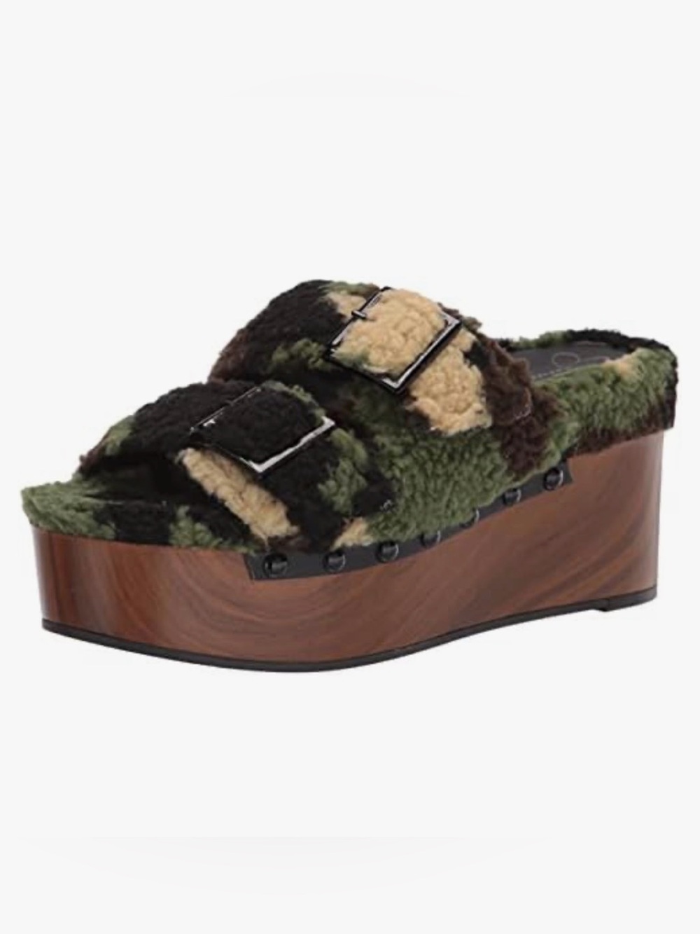 Jessica Simpson Cyriss Camo Faux Shearling Platform Sandals Size 7